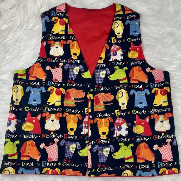 Handmade Dog Print Novelty Vest Men’s XL Fun Art Whimsical Conversation Starter - Picture 3 of 6